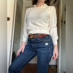 Vintage small Camisa de Oro White Textured Top 1980’s